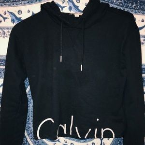 CALVIN KLEIN CROPPED HOODIE SWEATSHIRT BLACK